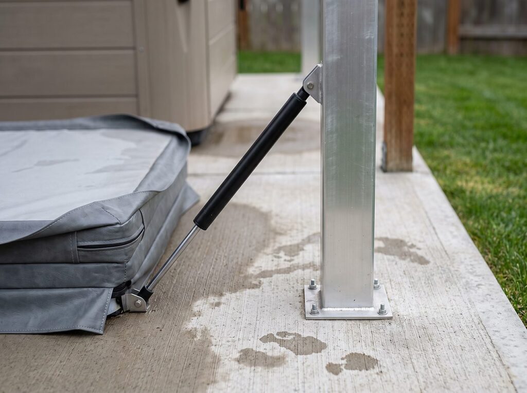 hydraulic post-mounted cover lifter anchored into a concrete deck pad