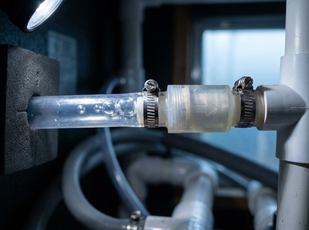inline check valve and clear tubing on a hot tub ozone injection line