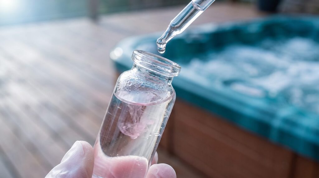reagent drop test vial mid-titration as the color shifts toward clear